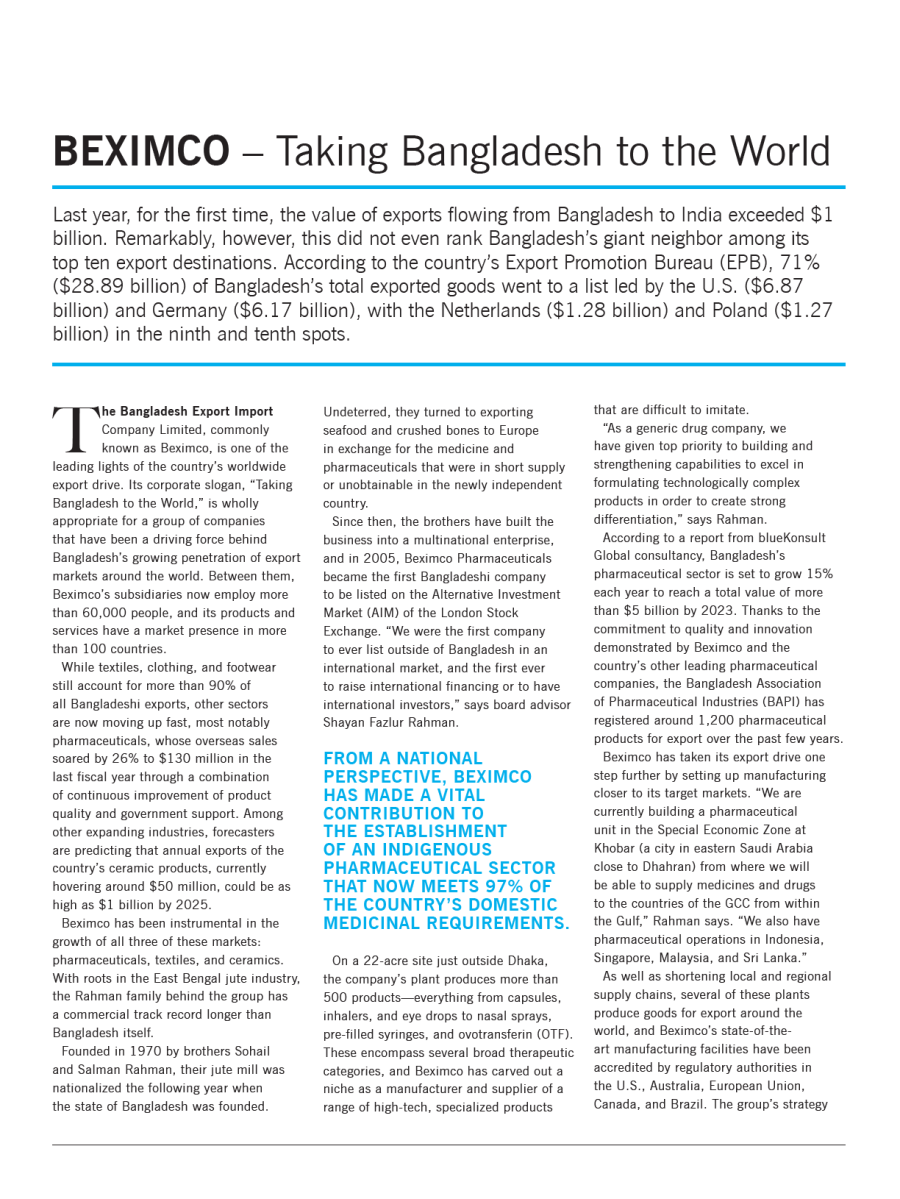 BEXIMCO – Taking Bangladesh to the World